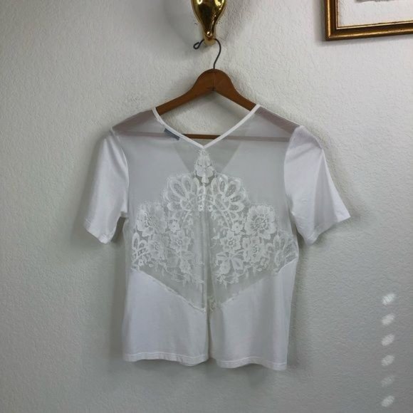 Sandro Paris Lace Cutout V Neck T Tee Shirt - Picture 1 of 6